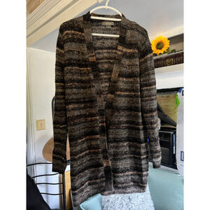 Women's Natural Reflections Black Brown Striped Cardigan S